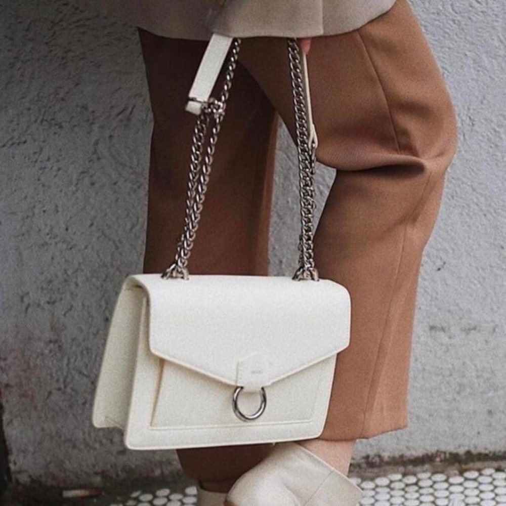 JW PEI Vegan Leather Envelope Handbag silver chain strap  OFF WHITE